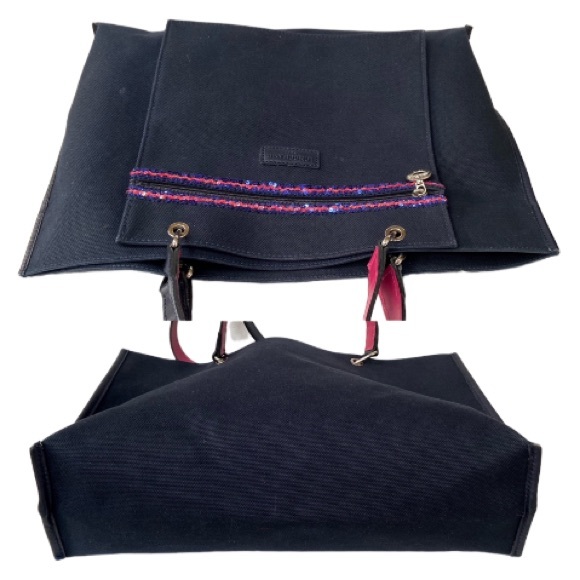 Longchamp Blue Cloth Tote with Sequin Trimmed Attached External Pochette Rare - Picture 6 of 10